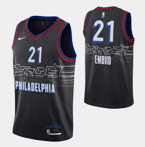 Men's Philadelphia 76ers #21 Joel Embiid Black NBA City Swingman 2020-21 Stitched Jersey Men's Philadelphia 76ers #21 Joel Embiid Black NBA City Swingman 2020-21 Stitched Jersey